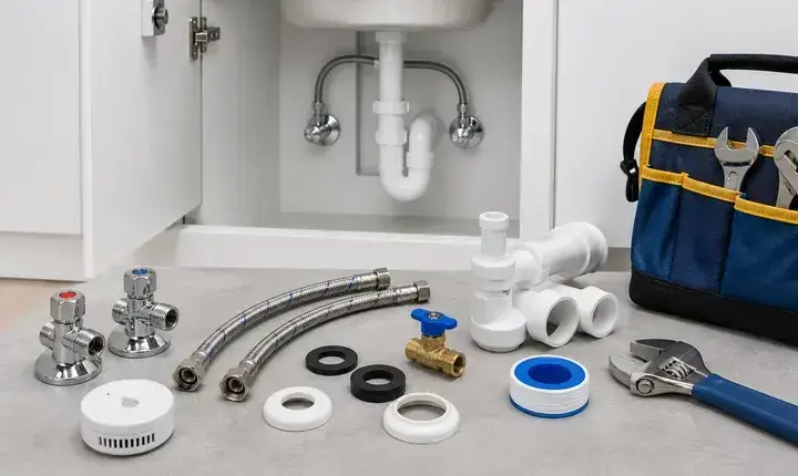 Plomberie: accessoires utiles et maintenance Accessoires utiles plomberie avec vannes, flexibles, joints, siphon et détecteur de fuite