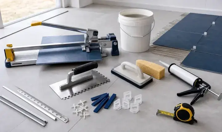 Carrelage et faïence: accessoires de pose Accessoires carrelage et faïence avec coupe-carrelage, spatule, croisillons, clips et éponge
