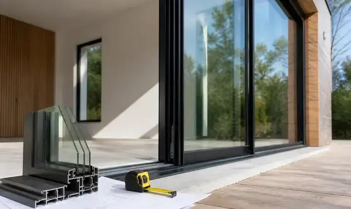 Extension maison: baie vitrée et apport de lumière Extension maison avec baie vitrée, profil aluminium, seuil, vitrage et terrasse
