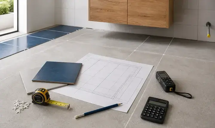 Dimensionnement carrelage et faïence avec plan de calepinage, cotes, laser et carreaux