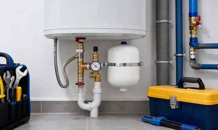 Plomberie: chauffe-eau et équipements complémentaires Chauffe-eau, groupe de sécurité, vase d'expansion et raccords plomberie