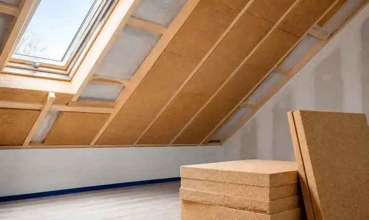 Aménagement combles: fibre de bois et confort d’été Aménagement des combles avec fibre de bois, panneaux isolants et rampants sous toiture