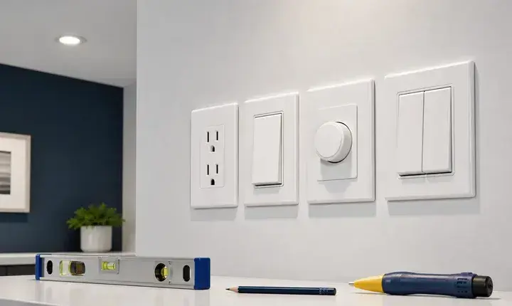 Électricité: finitions propres, prises et interrupteurs Finition adaptée électricité avec prises modernes, interrupteurs, variateur et éclairage encastré