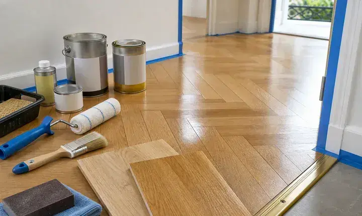 Parquet: vernis, huile et finition adaptée Finition parquet avec vernis, huile, brosse et barre de seuil