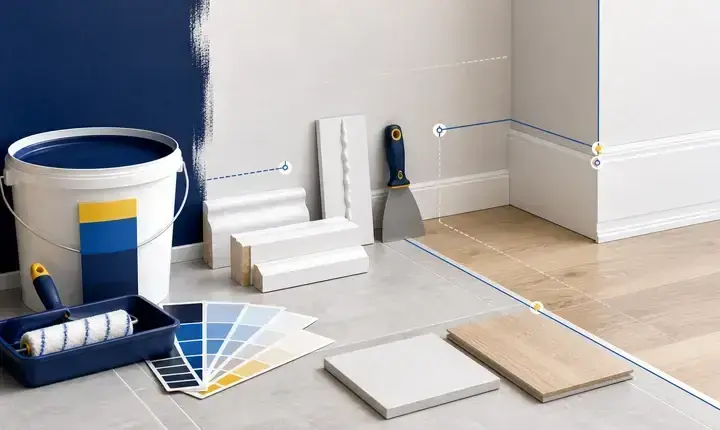 Rénovation intérieure: finition adaptée avec peinture, plinthes, nuancier, carrelage et parquet Rénovation intérieure: finition adaptée avec peinture, plinthes, nuancier, carrelage et parquet