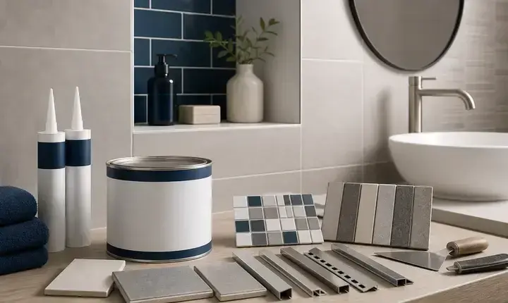 Rénovation salle de bain: finition adaptée avec joints, profils, peinture hydrofuge, carrelage et miroir
