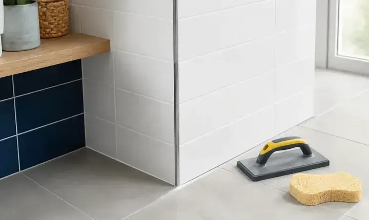 Carrelage et faïence: finitions, joints et profilés Finitions carrelage et faïence avec joints, profilé, éponge et carreaux posés