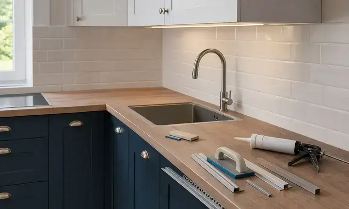 Rénovation cuisine: finitions, joints et profils Rénovation cuisine: finitions avec crédence, joints, silicone, profils et plan de travail