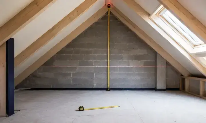 Aménagement combles: hauteur disponible mesurée avec laser, mètre et rampants