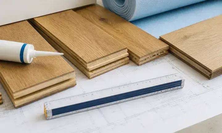 Parquet: matériaux, lames et choix techniques Lames de parquet massif, contrecollé et stratifié avec règle de mesure