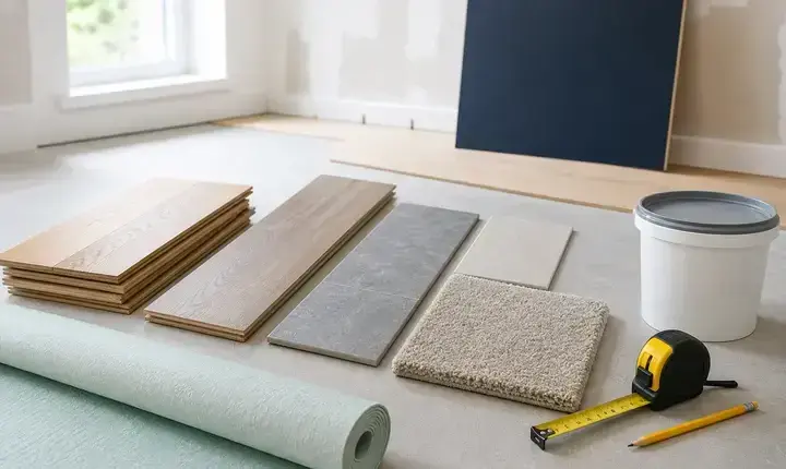 Revêtement de sol: matériaux, parquet, vinyle et carrelage Matériaux de revêtement de sol avec parquet, stratifié, vinyle, carrelage, sous-couche et outils