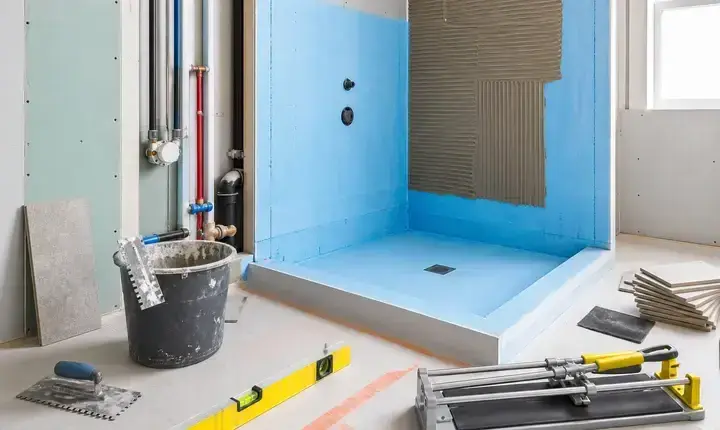 Rénovation salle de bain: mise en œuvre avec étanchéité, préparation du support et outils de chantier