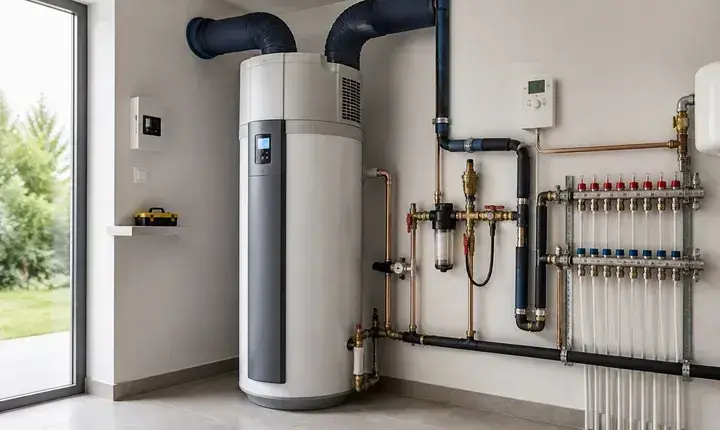 Solution confort chauffe-eau thermodynamique avec gaines d'air, régulation, filtre et réseau isolé