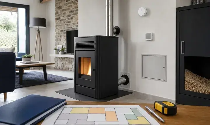Poêle bois et granulés: solution confort Solution confort poêle à granulés avec thermostat, arrivée d'air extérieure, stockage pellets, détecteur CO et plan de chauffage