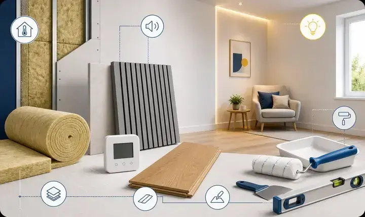 Rénovation intérieure: solution confort avec isolation, confort acoustique et éclairage intégré Rénovation intérieure: solution confort avec isolation, confort acoustique et éclairage intégré