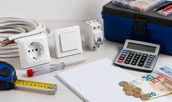 Électricité: solution économique et budget maîtrisé Solution économique électricité avec disjoncteur, prise, calculateur, euros et budget maîtrisé