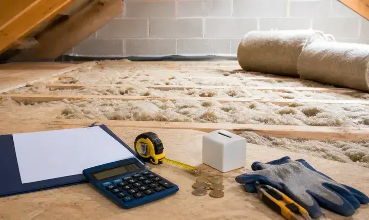 Solution économique isolation des combles avec isolant au sol, calculateur, euros, devis vierge et outils