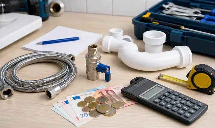 Plomberie: solution économique et budget maîtrisé Solution économique plomberie avec raccords simples, flexible, siphon, euros et calculateur