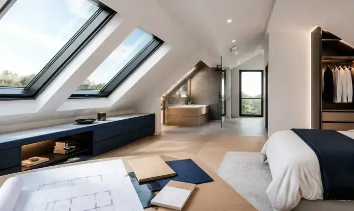 Aménagement combles: solution premium et suite sous toiture Aménagement combles solution premium avec suite, rangements, salle d’eau et finitions haut de gamme