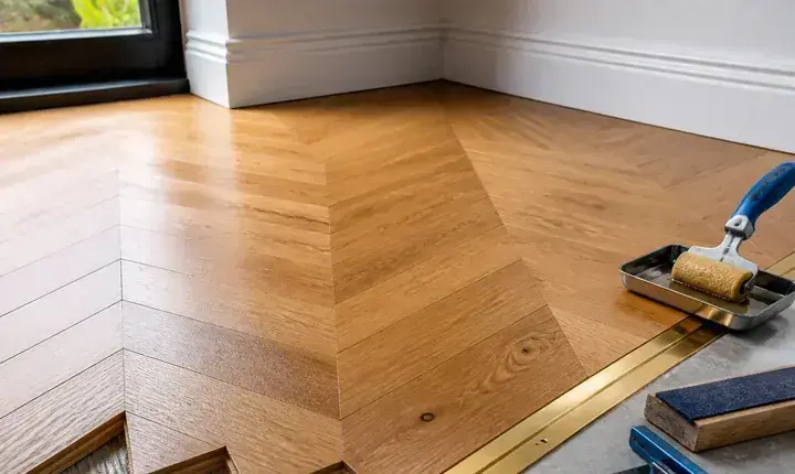 Parquet: solution premium et motif chevrons Solution premium parquet avec motif chevrons et finition haut de gamme
