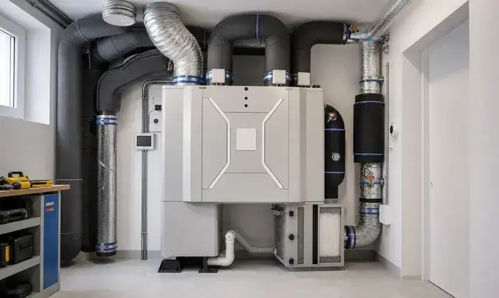 VMC et ventilation: solution premium avec équilibrage Solution premium VMC double flux avec silencieux, filtres, équilibrage, capteurs et réseau isolé complet