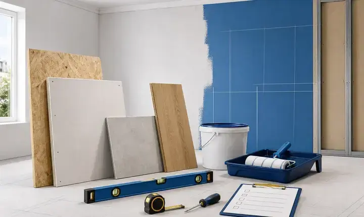 Rénovation intérieure: solution standard avec matériaux courants, outils de chantier et finitions propres Rénovation intérieure: solution standard avec matériaux courants, outils de chantier et finitions propres