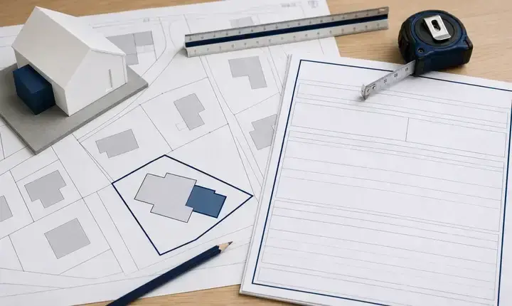 Extension maison: urbanisme avec plan de masse, limites de terrain et dossier administratif